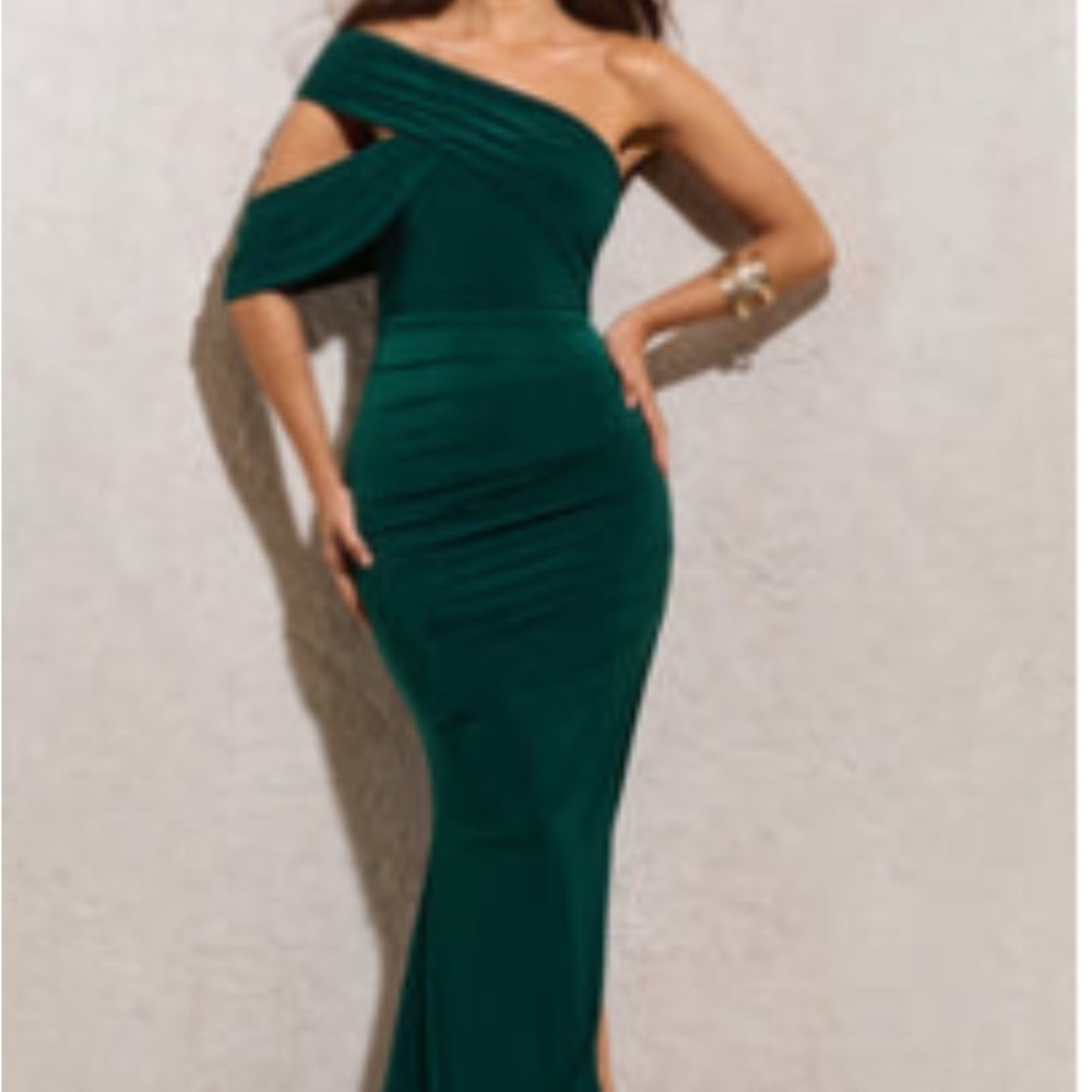 Club L London Green Asymmetrical Backless Dress